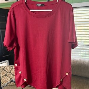 SHEIN  Red Short Sleeve Top with Side Buttons